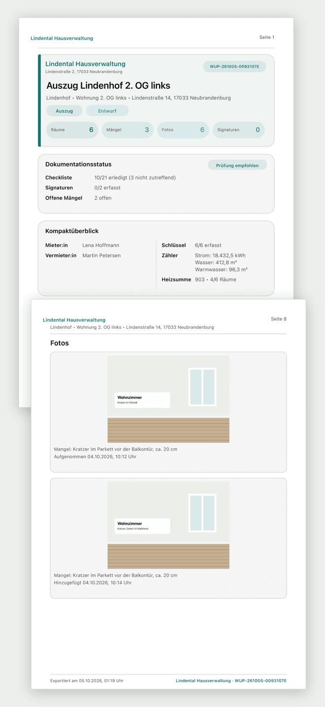 PDF-Protokoll: Deckblatt und Fotoseite