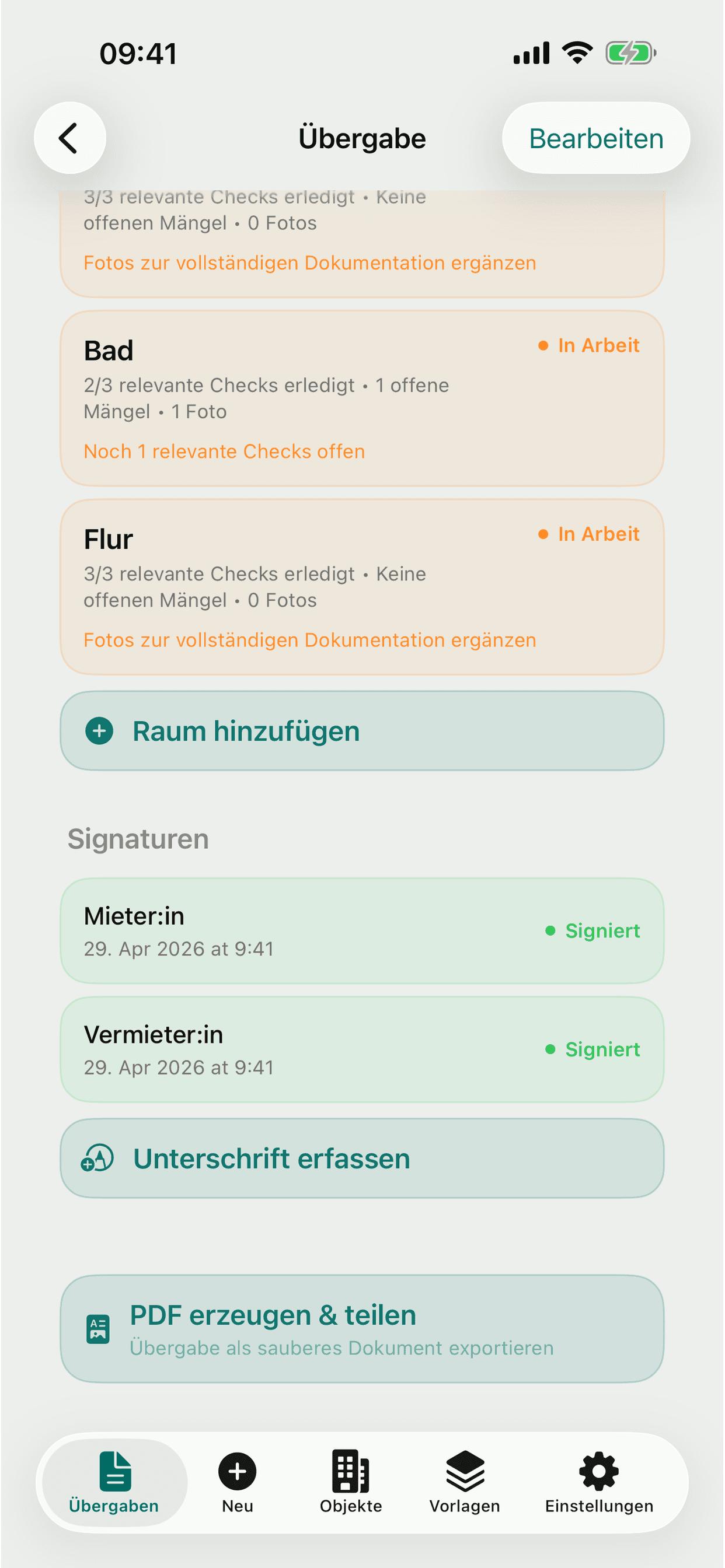 Unterschriften direkt auf dem Gerät