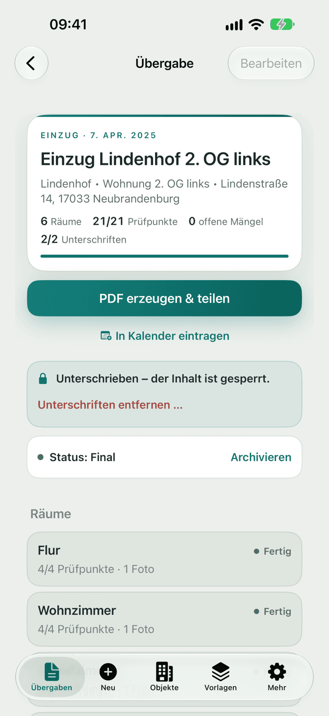 Nach der Unterschrift ist der Inhalt gesperrt